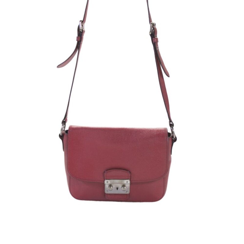 Miu Miu Womens Leather Madras Push Lock Crossbody Handbag Pink